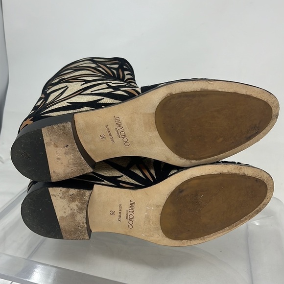 Jimmy Choo Sz 9 Mina Palm Linen Canvas Ankle Booties - Picture 6 of 8